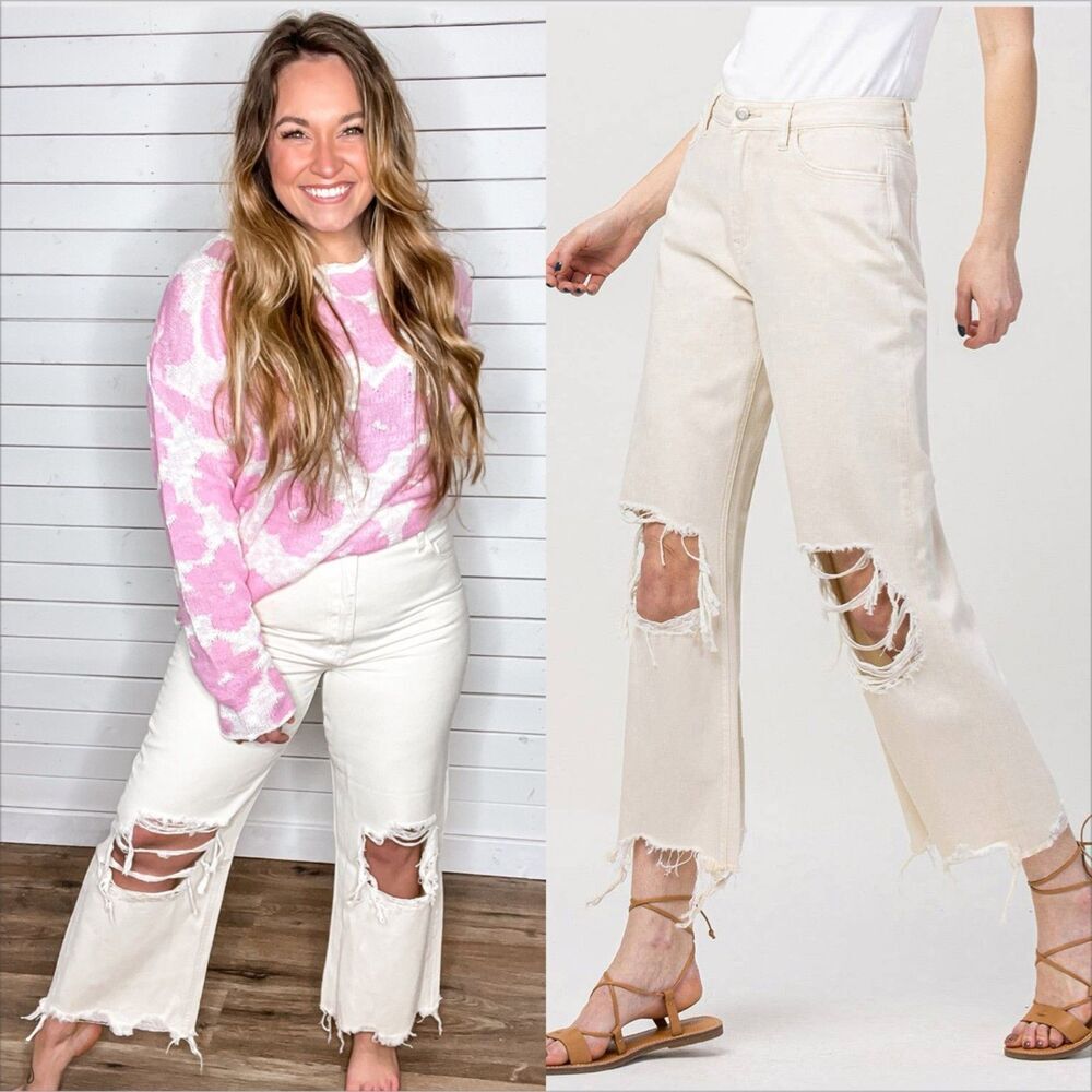 Vervet 90s Vintage Super High Rise Crop Straight Jeans Size 28 Distressed Bone